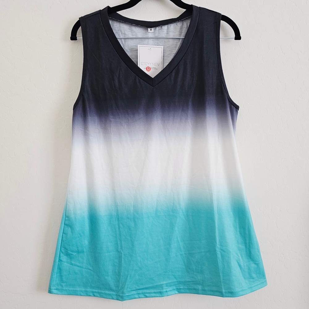 🆑️3/$15 Dip-Dye V-Neck Tank Top in Black, White & Aqua M/L